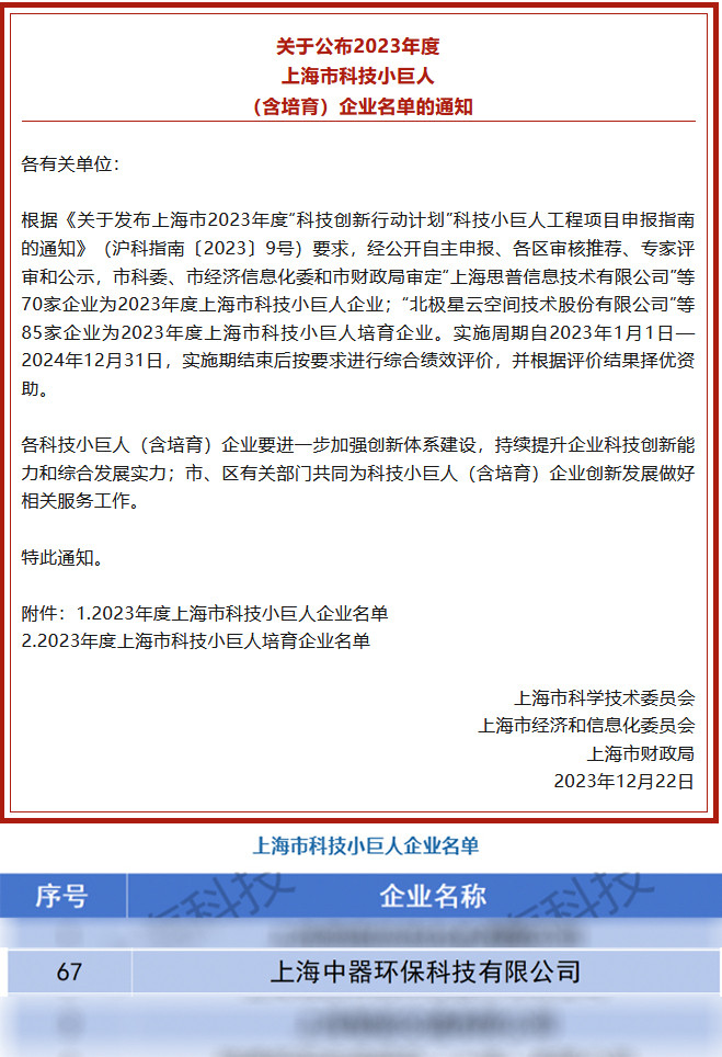 
上海市科技小巨人企業(yè)